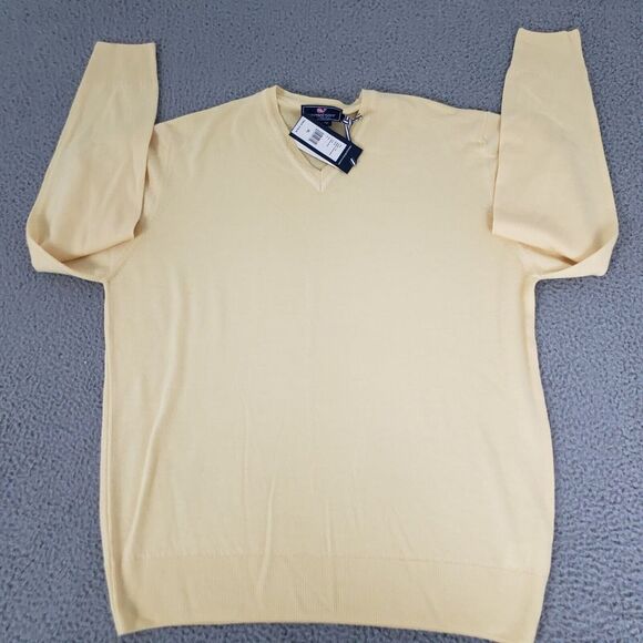 Vineyard Vines Sweater Mens Extra Large Yellow New Merino Wool Italian Yarn‎ XL - Picture 7 of 13